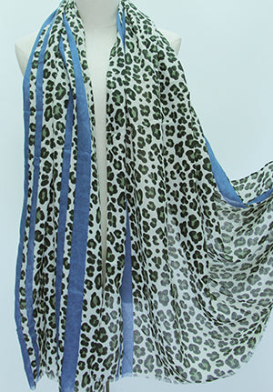 Blue Trim Leopard Print Scarf