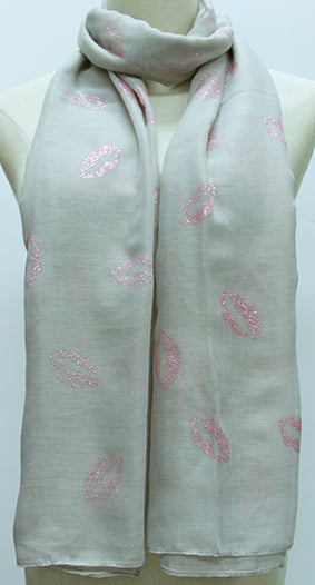 Pink Kisses to you on white Scarf