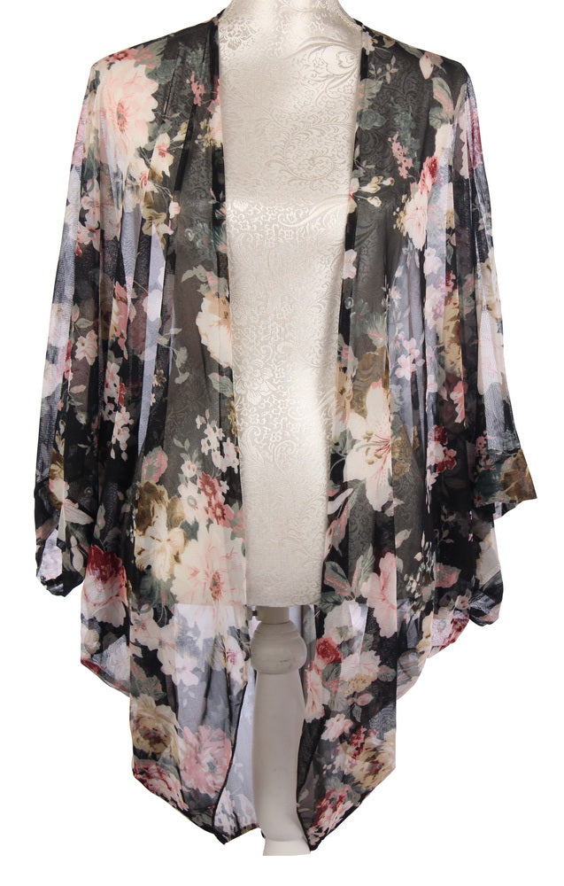 Sheer Shrug Floral on Black