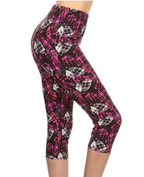 Luscious Purple Plaid Hearts Capri